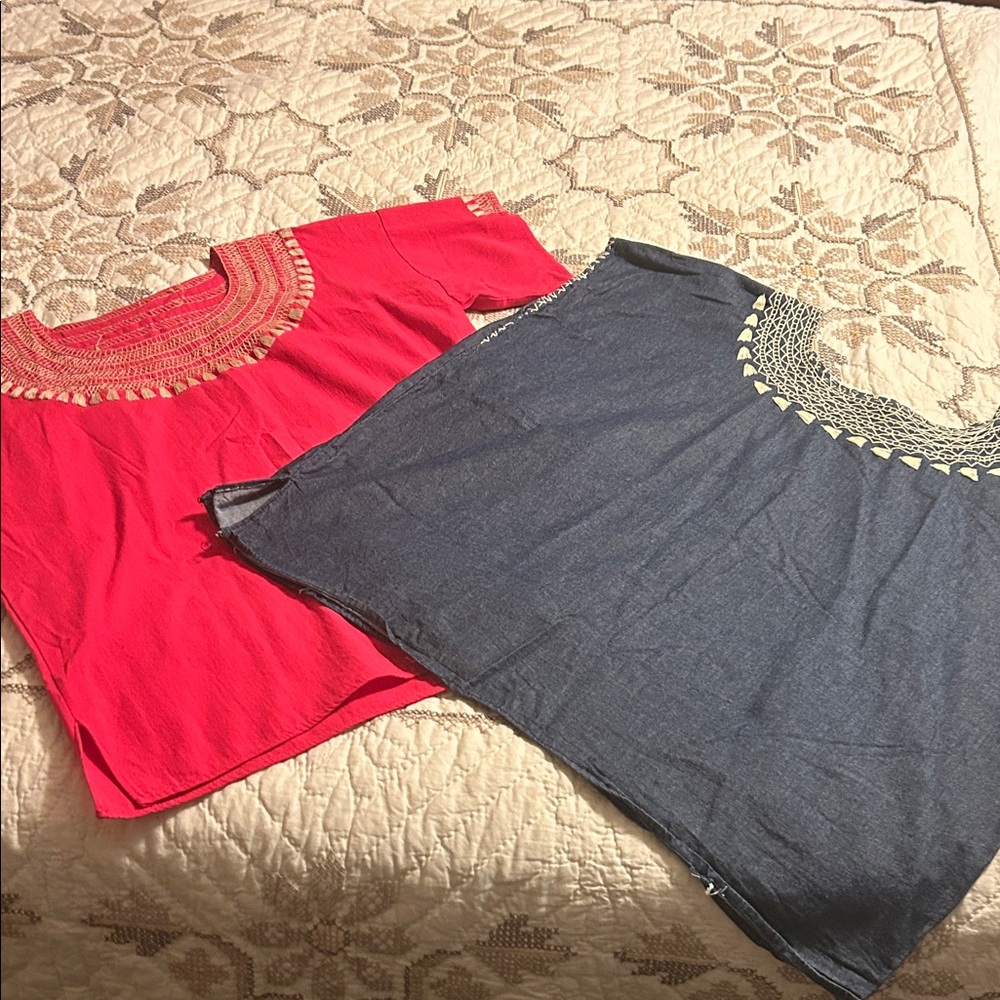 Two embroidered tribal look tops